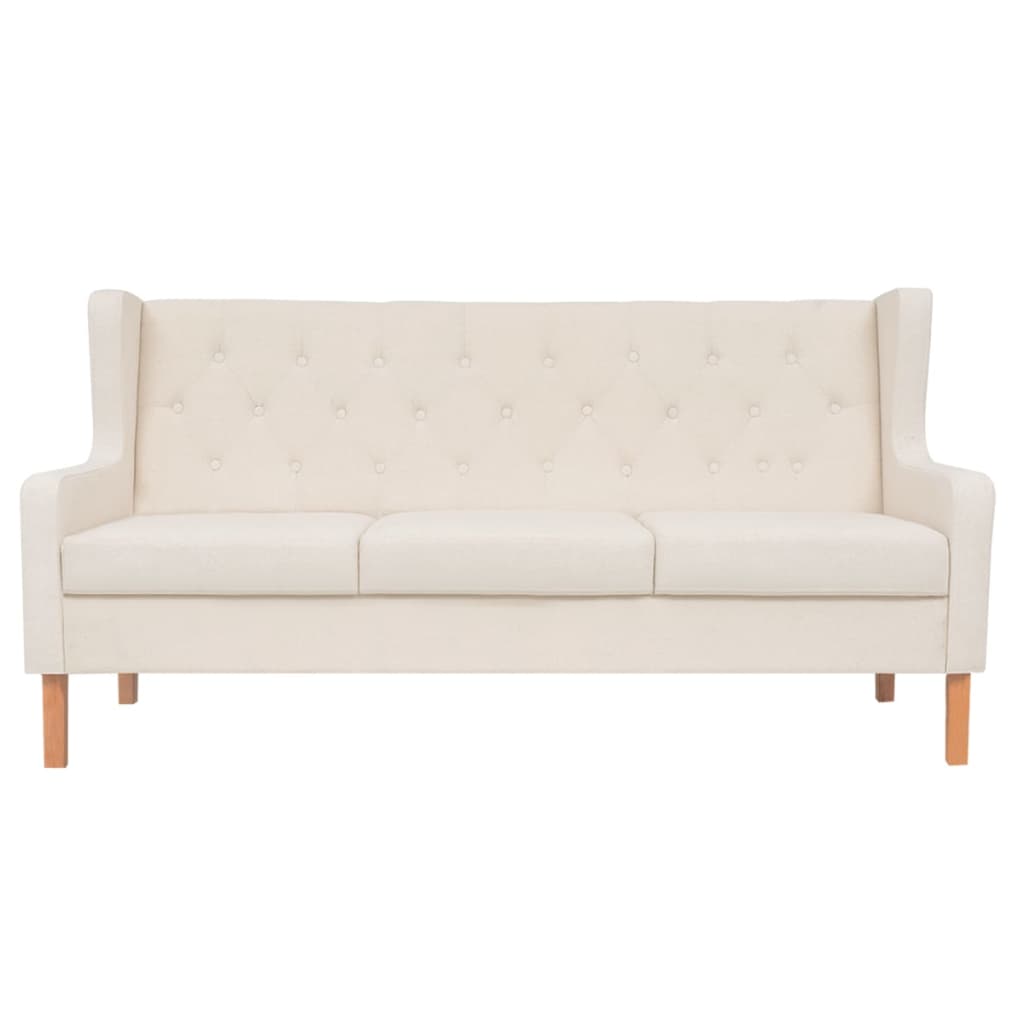 vidaXL Sofa 3-osobowa, materiałowa, kremowa