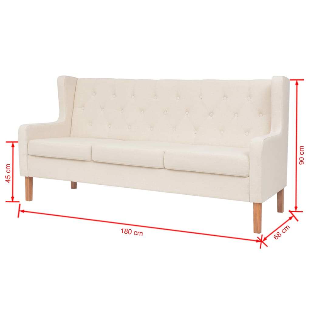vidaXL Sofa 3-osobowa, materiałowa, kremowa