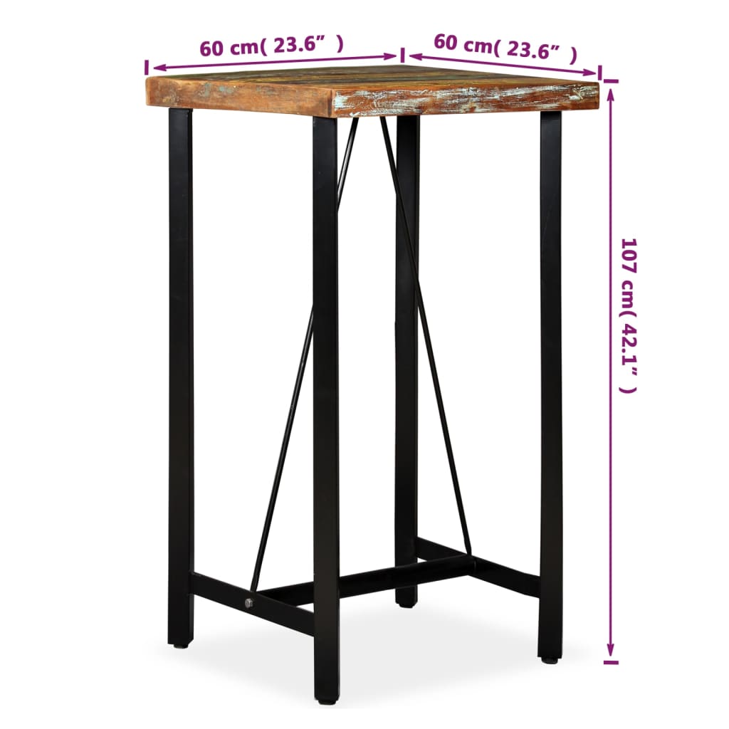 vidaXL Stolik barowy, lite drewno z odzysku, 60x60x107 cm