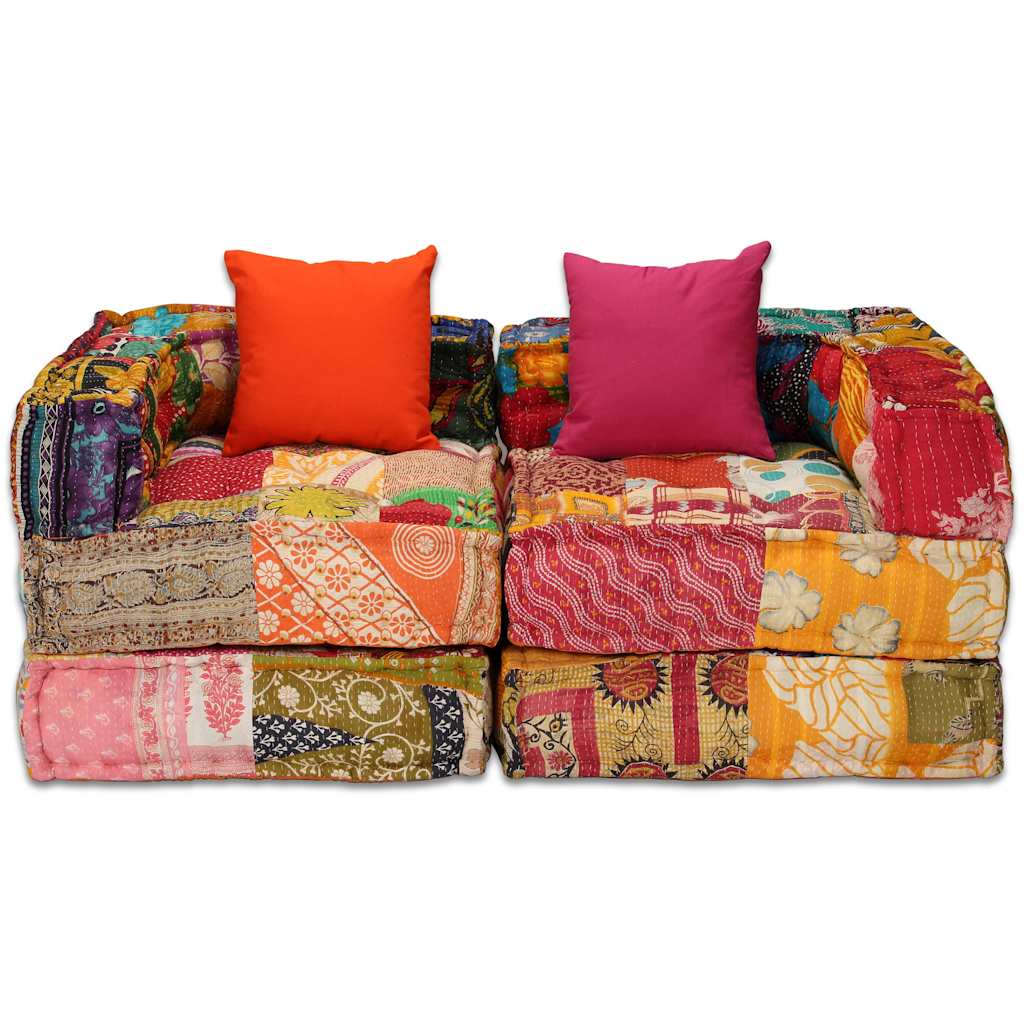 vidaXL Puf modułowy, 2-osobowy, patchwork, tkanina