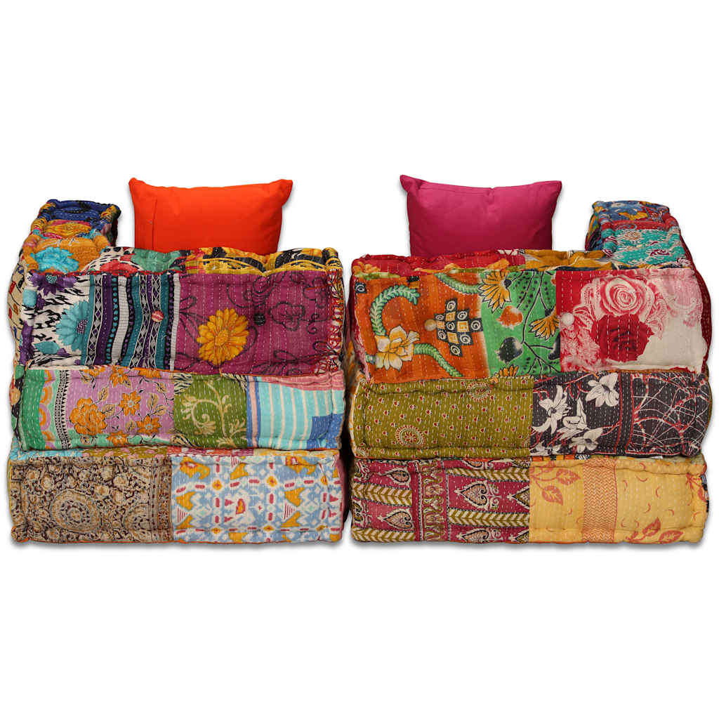 vidaXL Puf modułowy, 2-osobowy, patchwork, tkanina