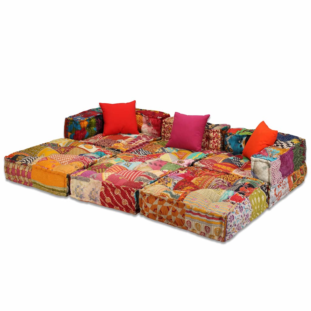 vidaXL Puf modułowy, 3-osobowy, patchwork, tkanina