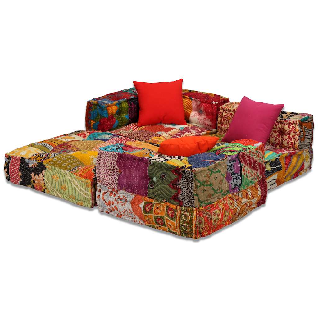 vidaXL Puf modułowy, 3-osobowy, patchwork, tkanina
