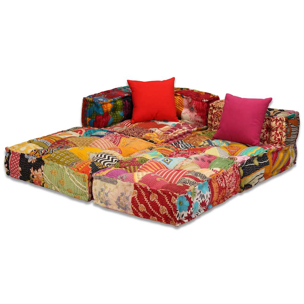 vidaXL Puf modułowy, 3-osobowy, patchwork, tkanina