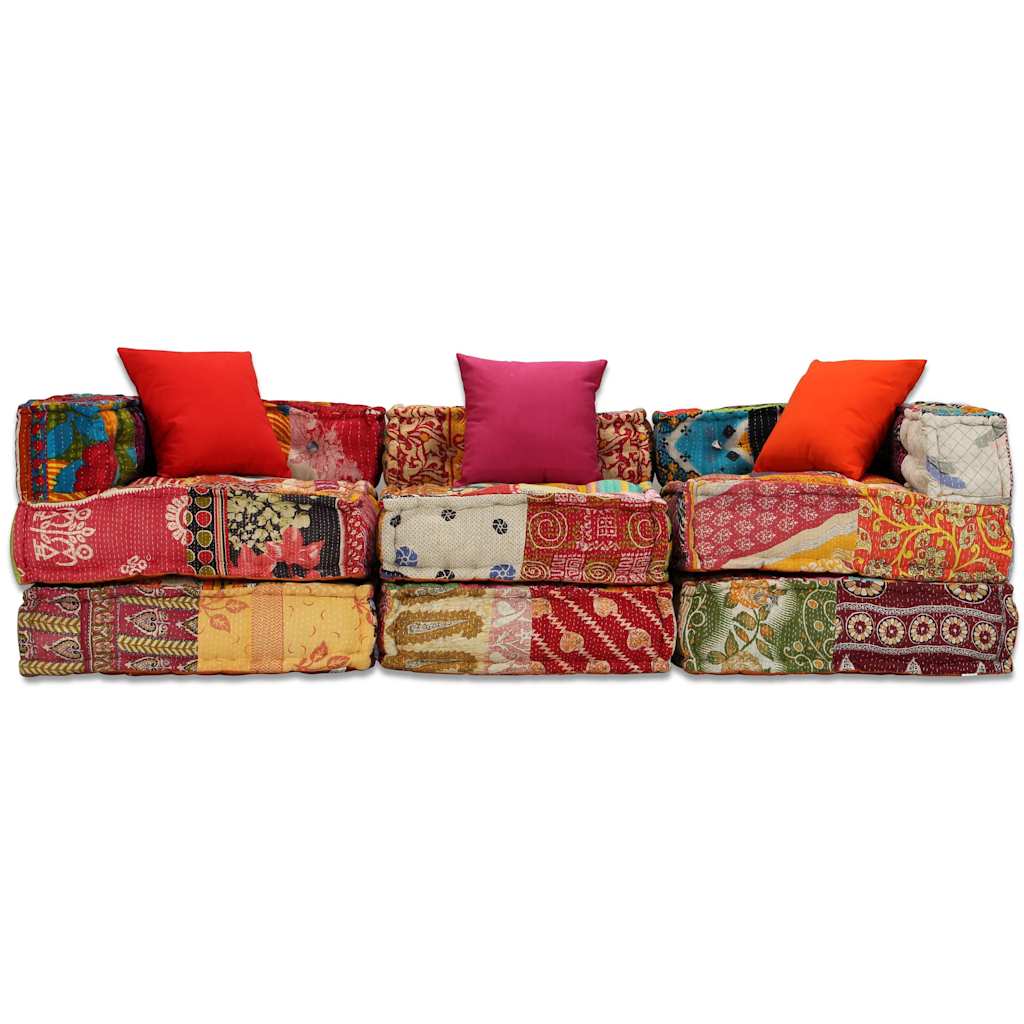 vidaXL Puf modułowy, 3-osobowy, patchwork, tkanina