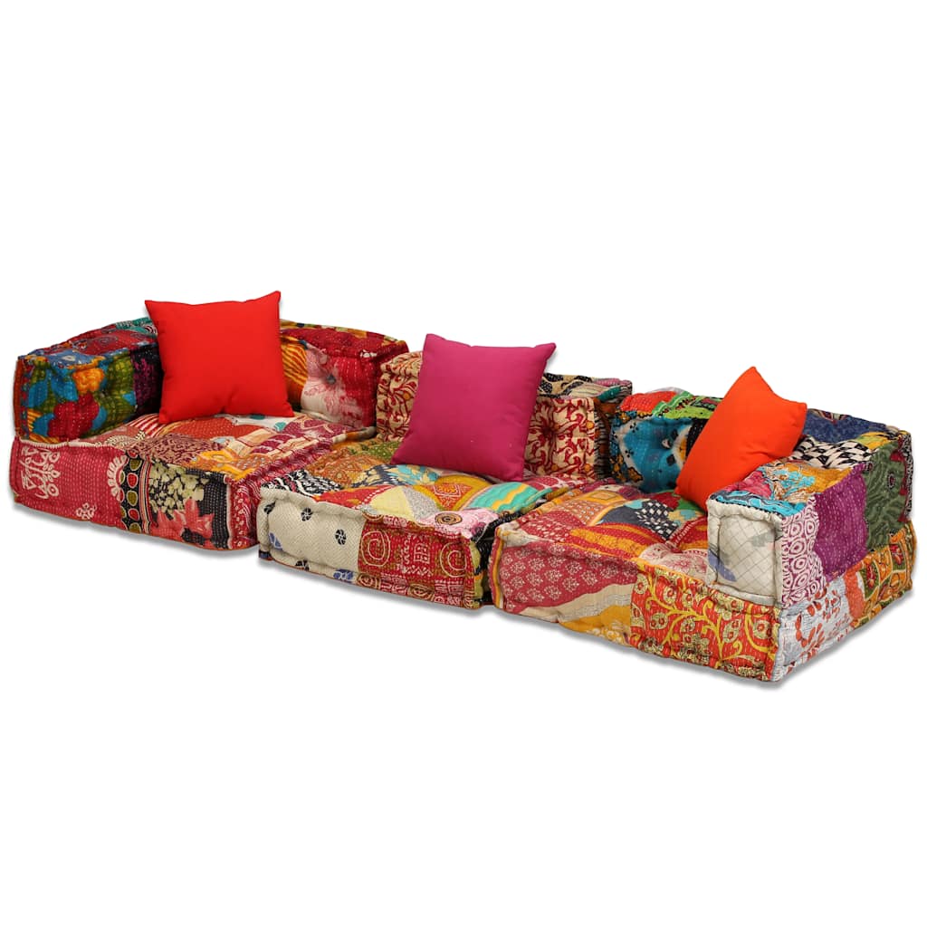 vidaXL Puf modułowy, 3-osobowy, patchwork, tkanina