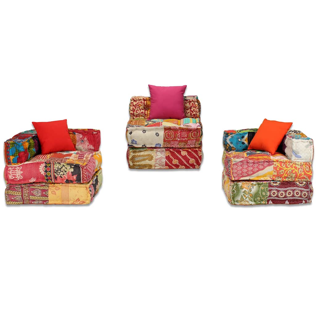 vidaXL Puf modułowy, 3-osobowy, patchwork, tkanina
