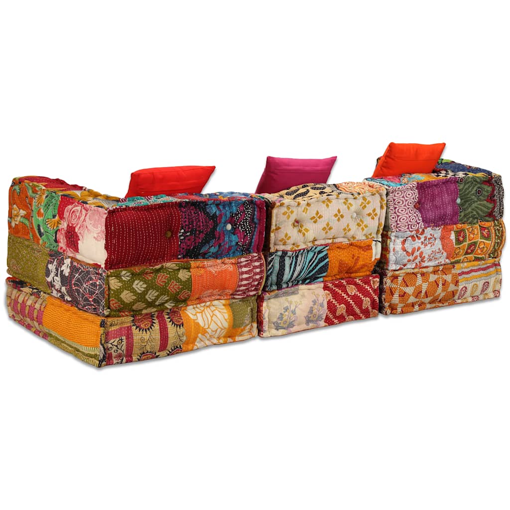 vidaXL Puf modułowy, 3-osobowy, patchwork, tkanina