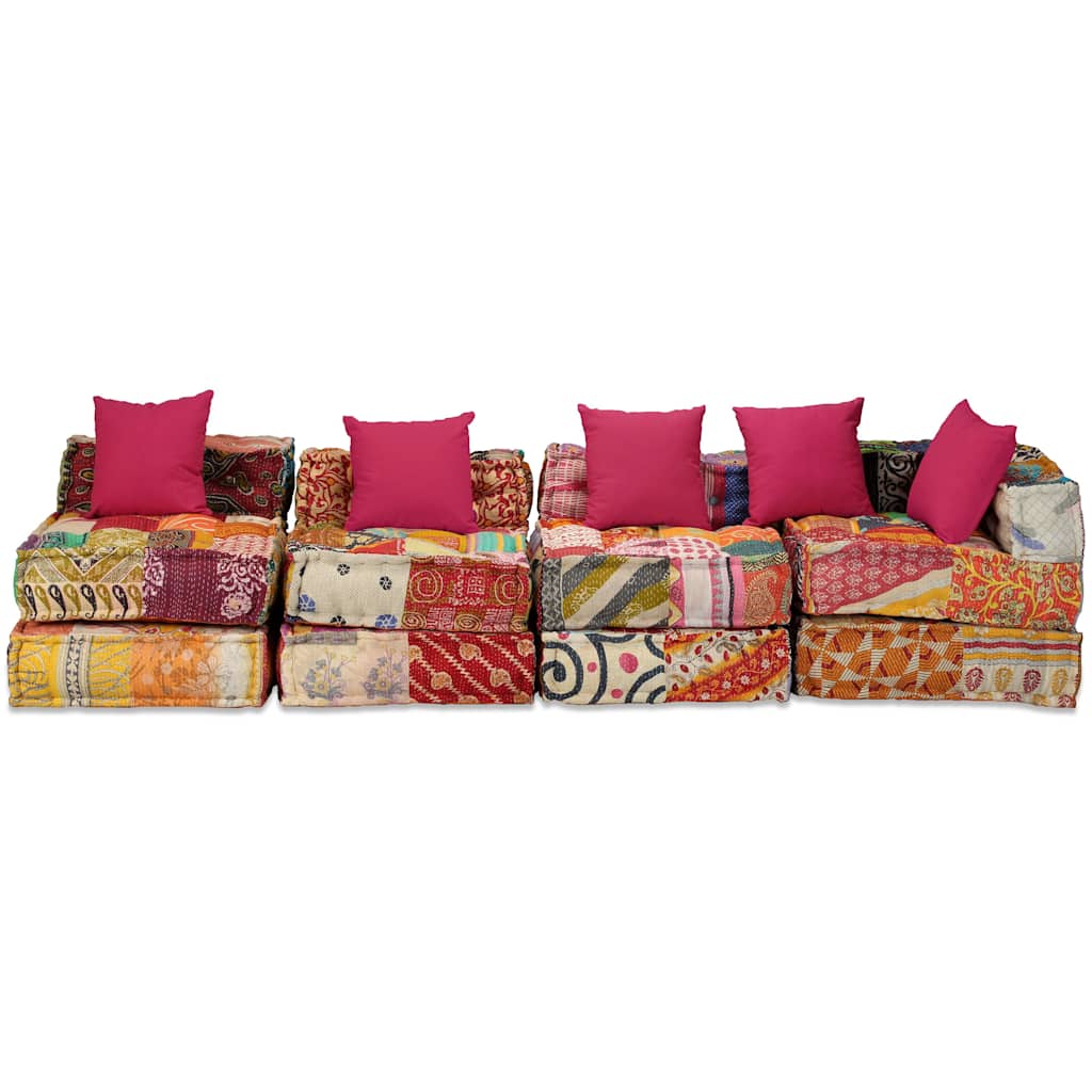 vidaXL Puf modułowy, 4-osobowy, patchwork, tkanina