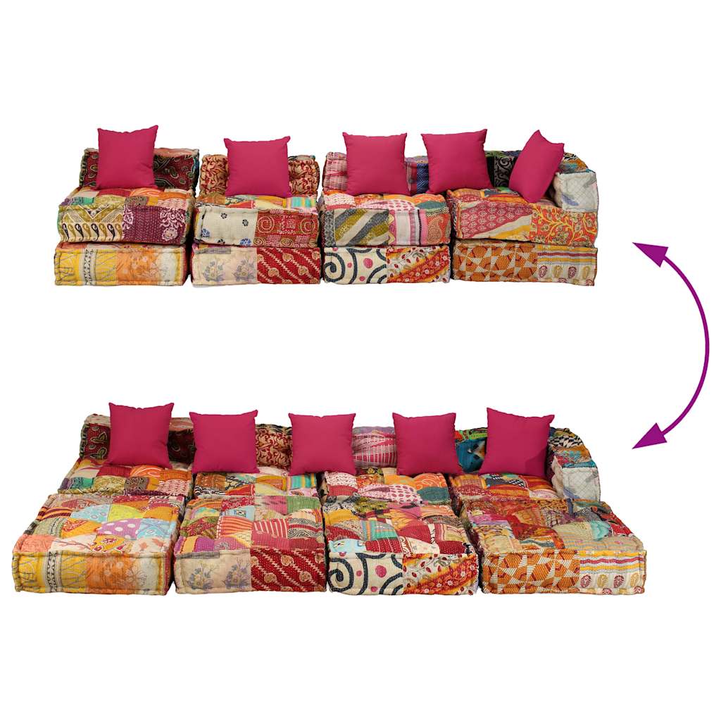 vidaXL Puf modułowy, 4-osobowy, patchwork, tkanina