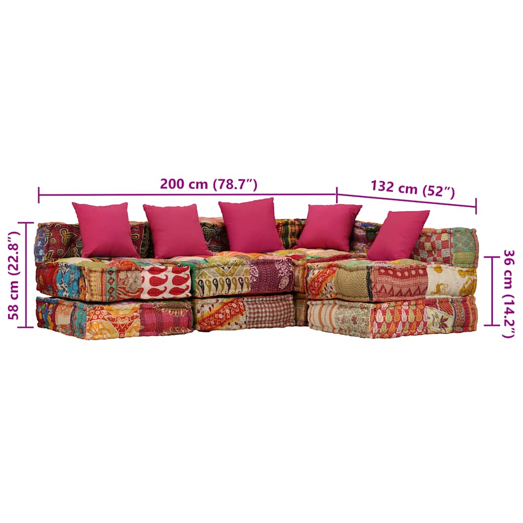 vidaXL Puf modułowy, 4-osobowy, patchwork, tkanina