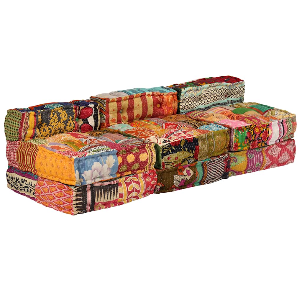 vidaXL Puf modułowy, 3-osobowy, patchwork, tkanina