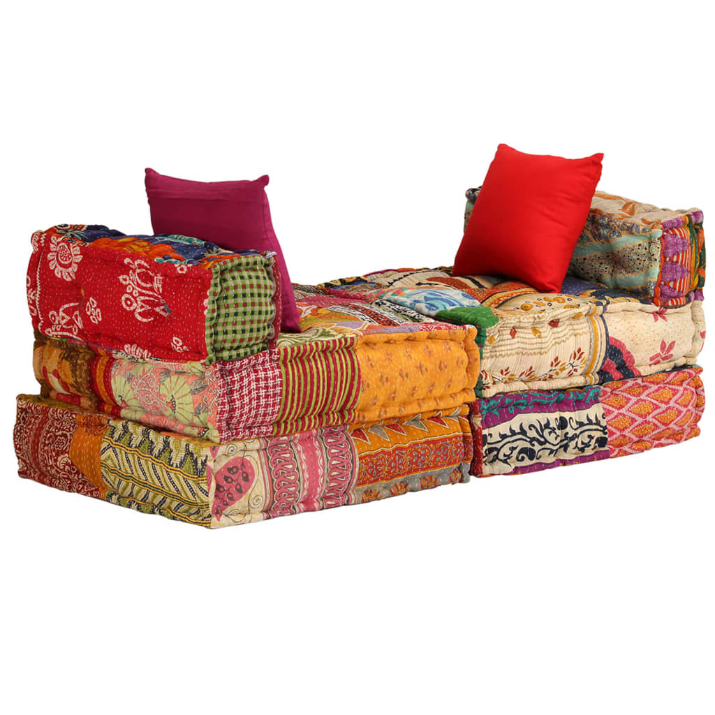 vidaXL Puf modułowy, 3-osobowy, patchwork, tkanina