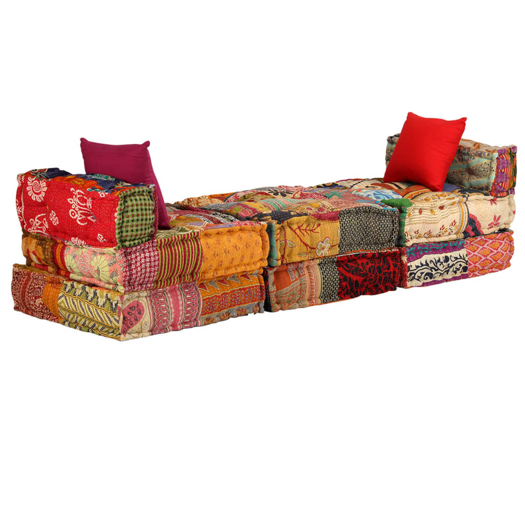 vidaXL Puf modułowy, 3-osobowy, patchwork, tkanina