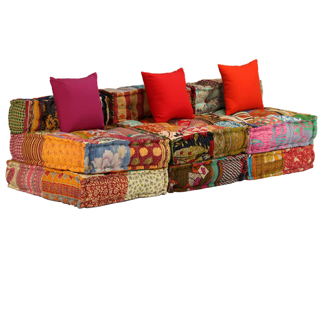 vidaXL Puf modułowy, 3-osobowy, patchwork, tkanina