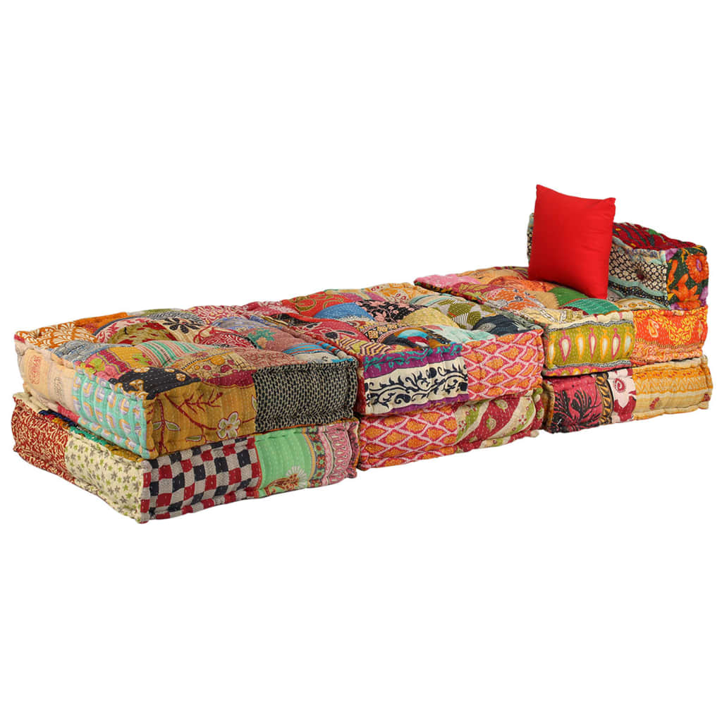 vidaXL Puf modułowy, 3-osobowy, patchwork, tkanina