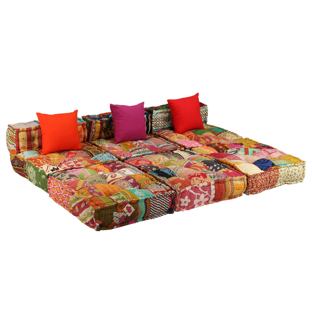 vidaXL Puf modułowy, 3-osobowy, patchwork, tkanina