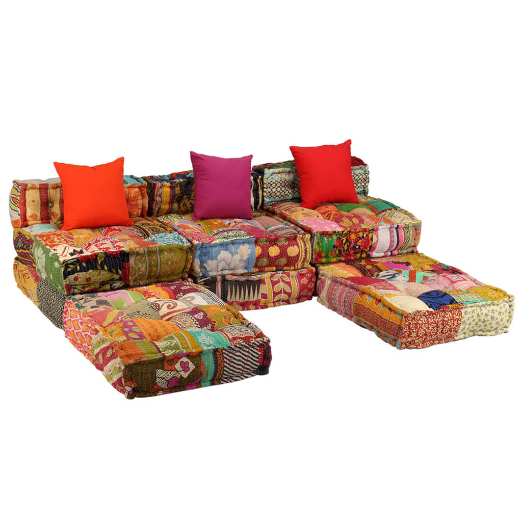 vidaXL Puf modułowy, 3-osobowy, patchwork, tkanina