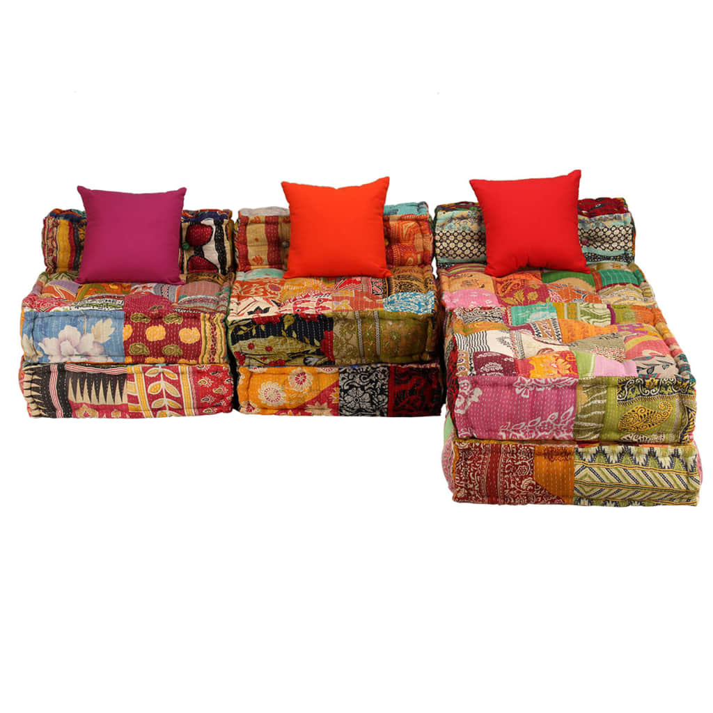 vidaXL Puf modułowy, 3-osobowy, patchwork, tkanina