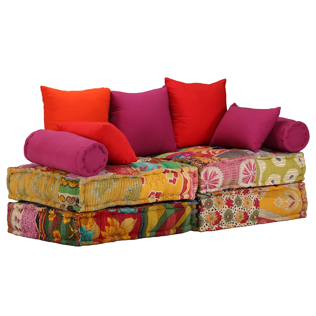 vidaXL Puf modułowy, 2-osobowy, patchwork, tkanina