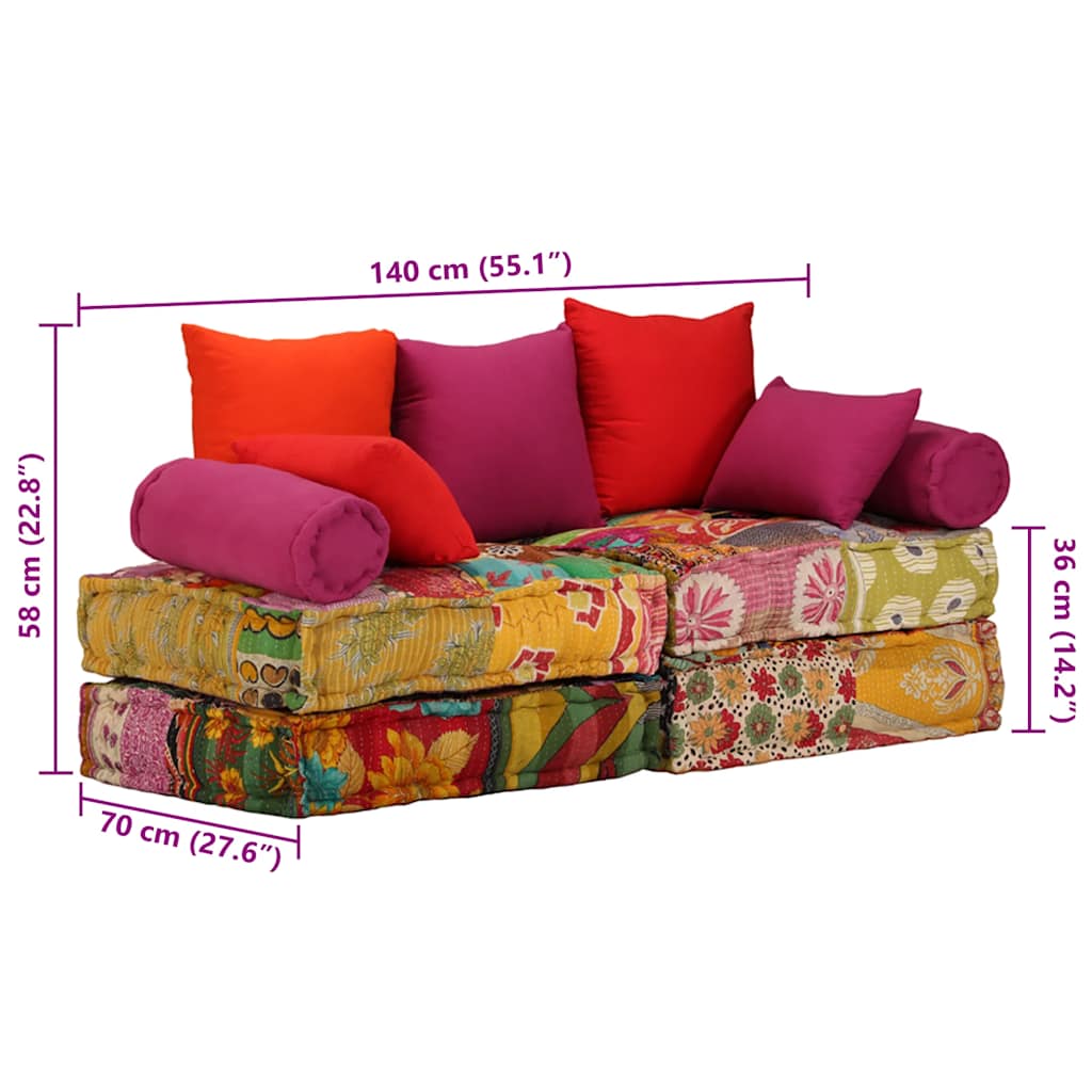 vidaXL Puf modułowy, 2-osobowy, patchwork, tkanina