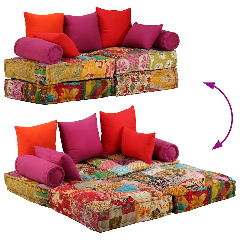 vidaXL Puf modułowy, 2-osobowy, patchwork, tkanina