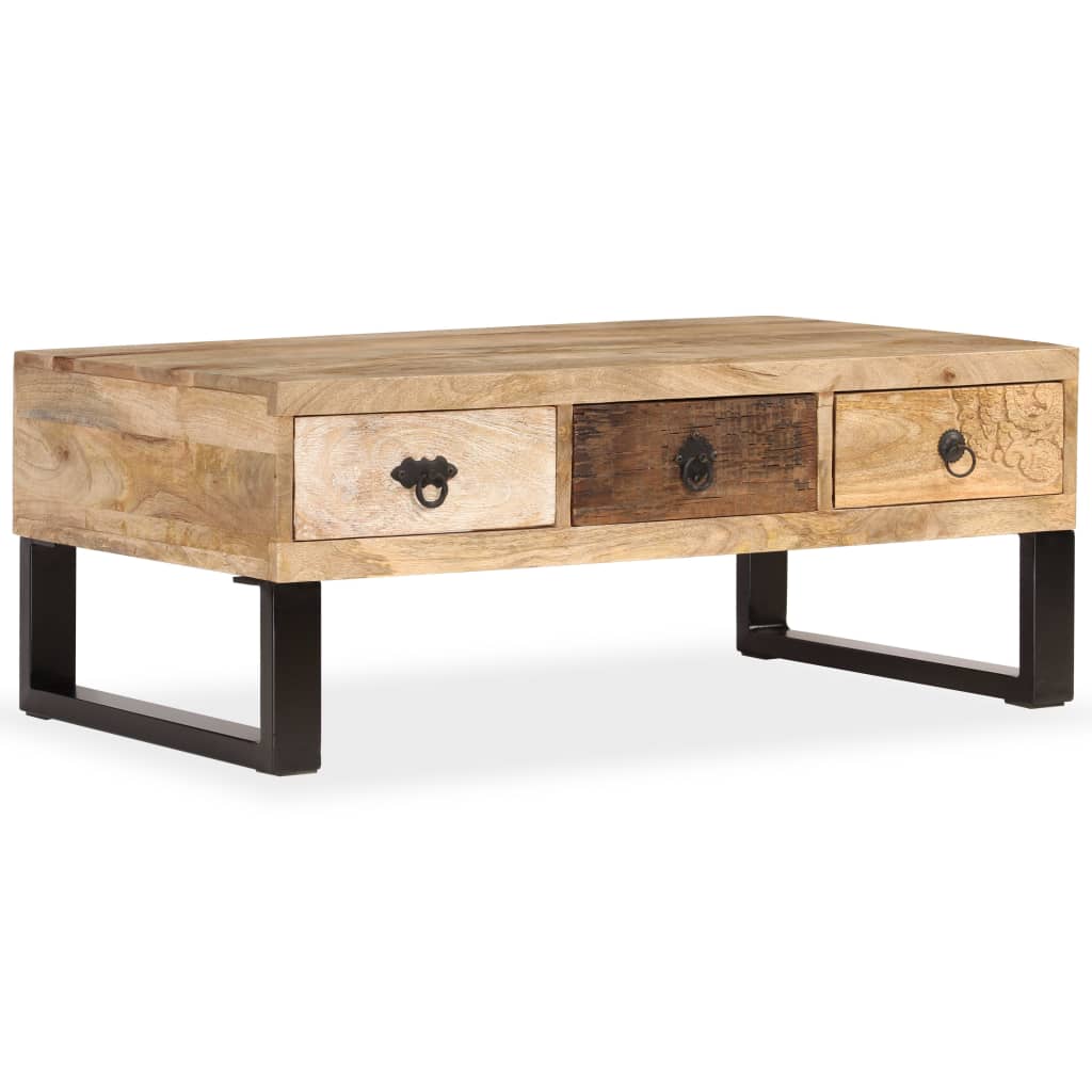 vidaXL Stolik kawowy z 3 szufladami, lite drewno mango, 90x50x35 cm