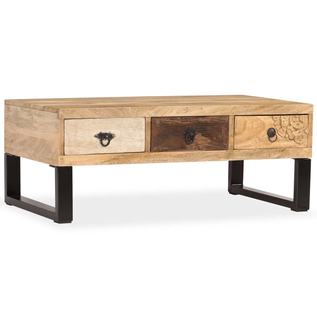 vidaXL Stolik kawowy z 3 szufladami, lite drewno mango, 90x50x35 cm