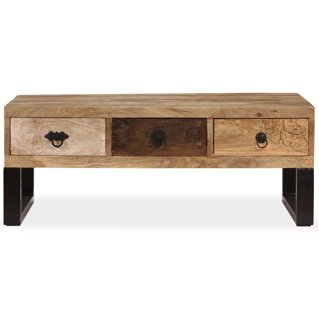 vidaXL Stolik kawowy z 3 szufladami, lite drewno mango, 90x50x35 cm