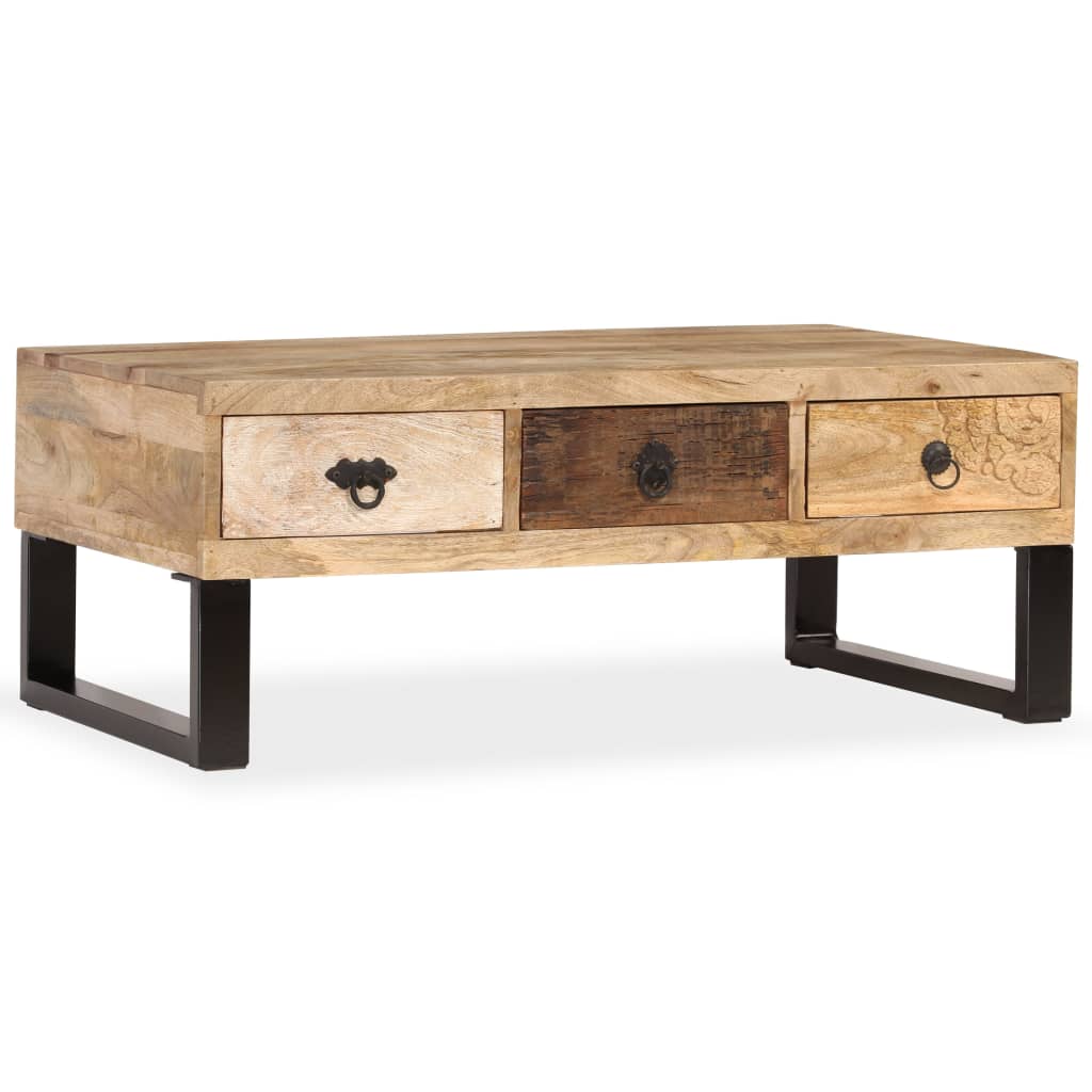 vidaXL Stolik kawowy z 3 szufladami, lite drewno mango, 90x50x35 cm