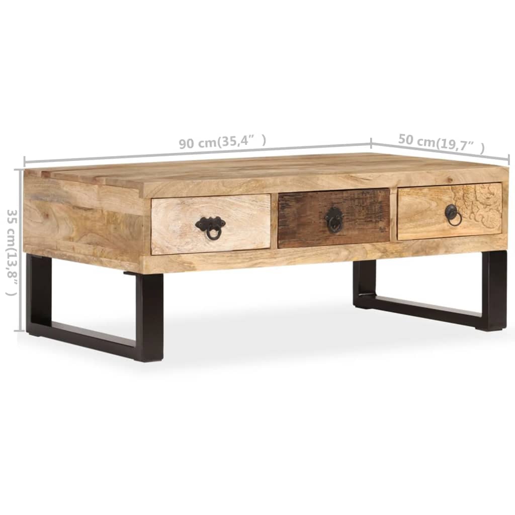 vidaXL Stolik kawowy z 3 szufladami, lite drewno mango, 90x50x35 cm