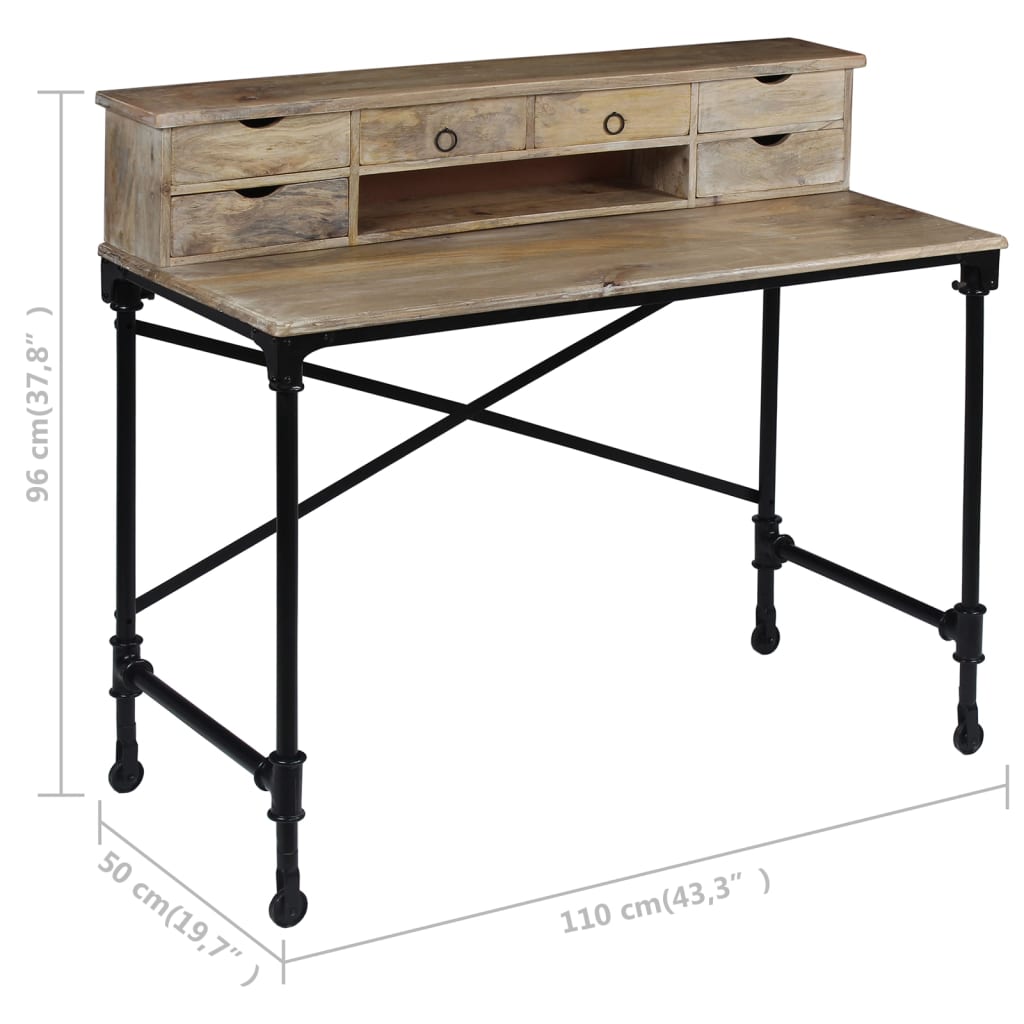 vidaXL Sekretarzyk z litego drewna mango i stali, 110 x 50 x 96 cm