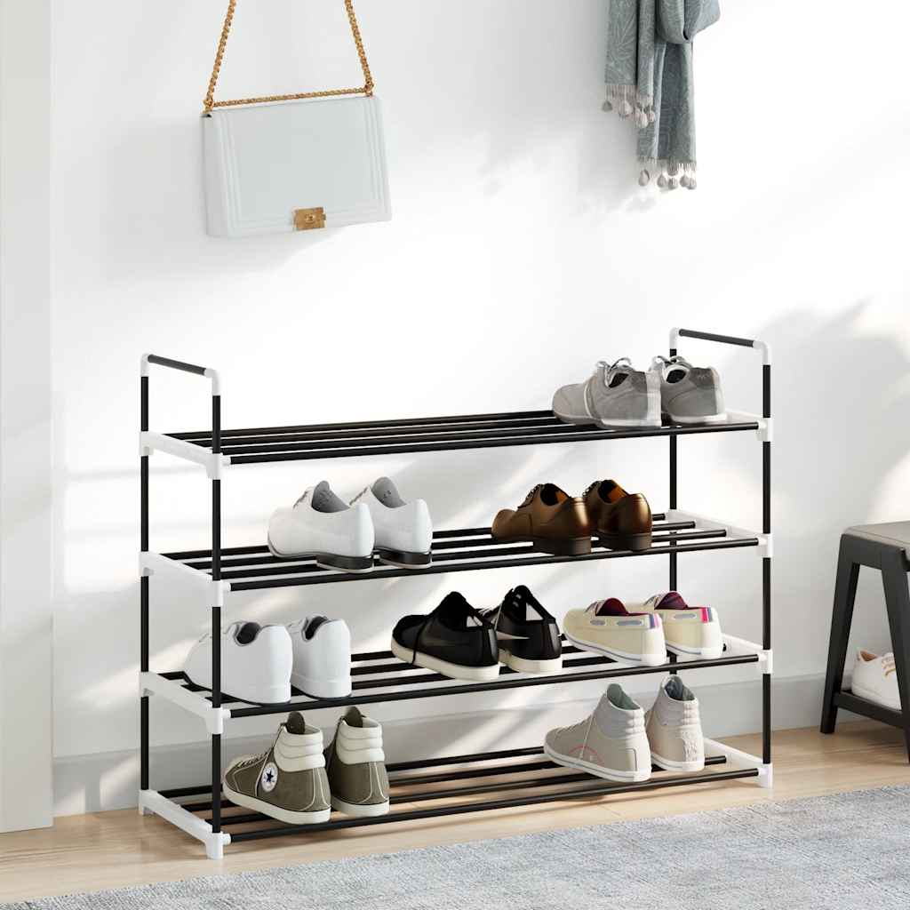 vidaXL Stojak na buty z 4 półkami, metal i plastik, czarny