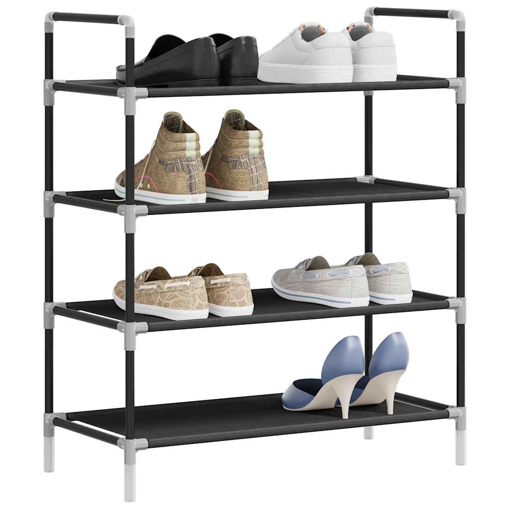 vidaXL Stojak na buty z 4 półkami, metal i włóknina, czarny