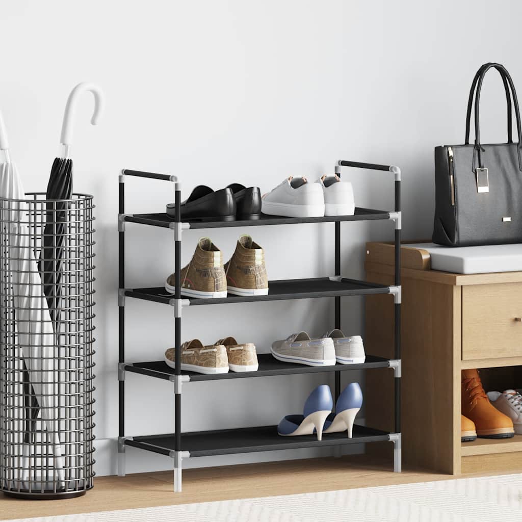 vidaXL Stojak na buty z 4 półkami, metal i włóknina, czarny