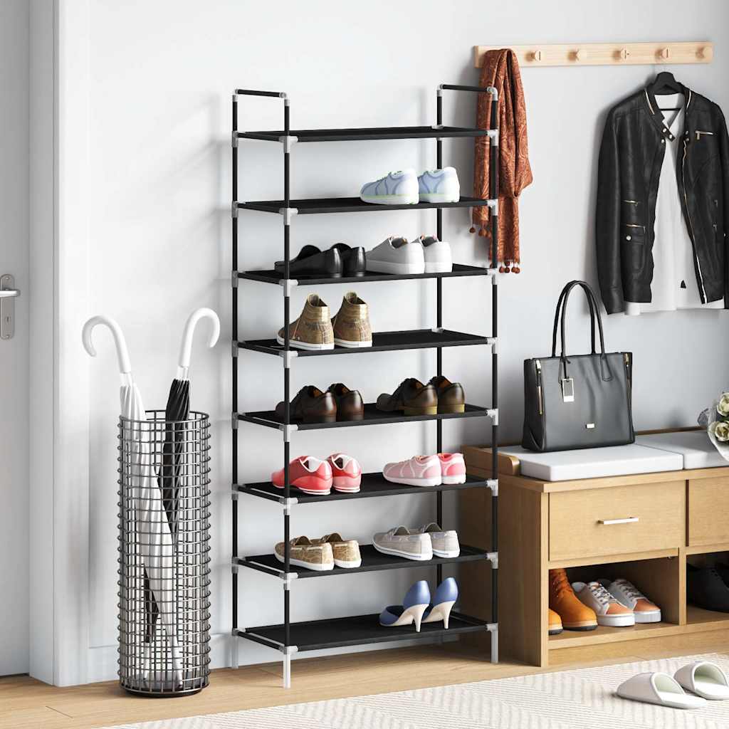 vidaXL Stojak na buty z 8 półkami, metal i włóknina, czarny