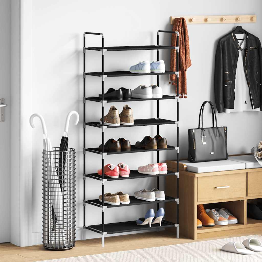vidaXL Stojak na buty z 8 półkami, metal i włóknina, czarny