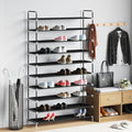 vidaXL Stojak na buty z 10 półkami, metal i włóknina, czarny