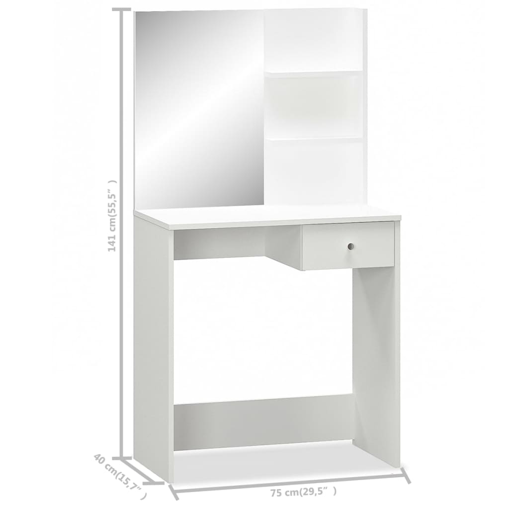 vidaXL Toaletka, 75x40x141 cm, materiał drewnopochodny, biała