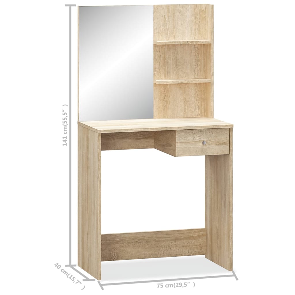vidaXL Toaletka, 75x40x141 cm, materiał drewnopochodny, kolor dębowy