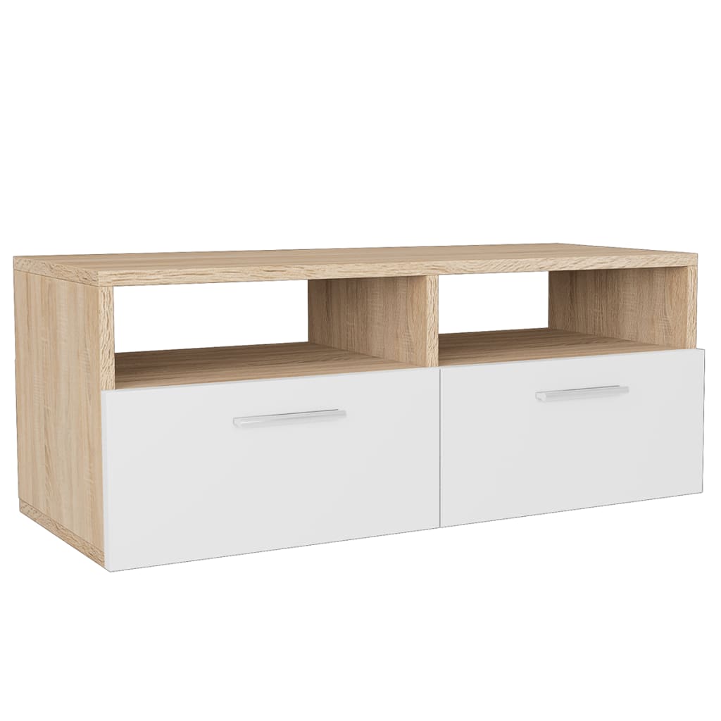 vidaXL Szafka TV, 95x35x36 cm, materiał drewnopochodny, dębowo-biała