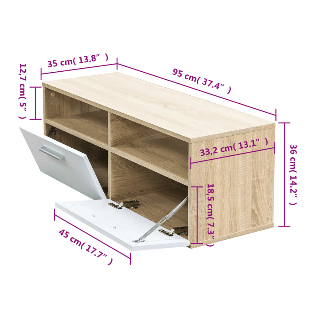 vidaXL Szafka TV, 95x35x36 cm, materiał drewnopochodny, dębowo-biała