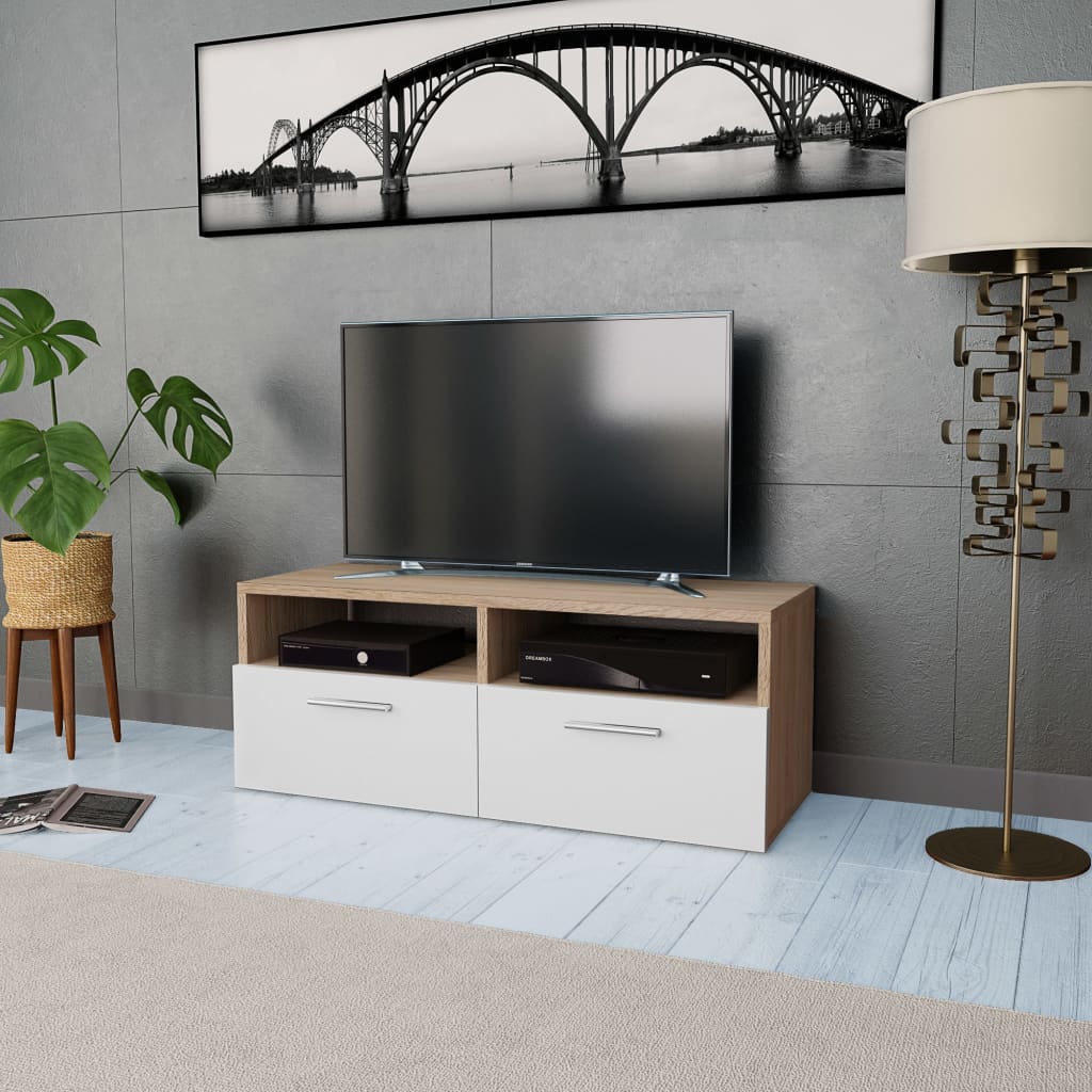 vidaXL Szafka TV, 95x35x36 cm, materiał drewnopochodny, dębowo-biała