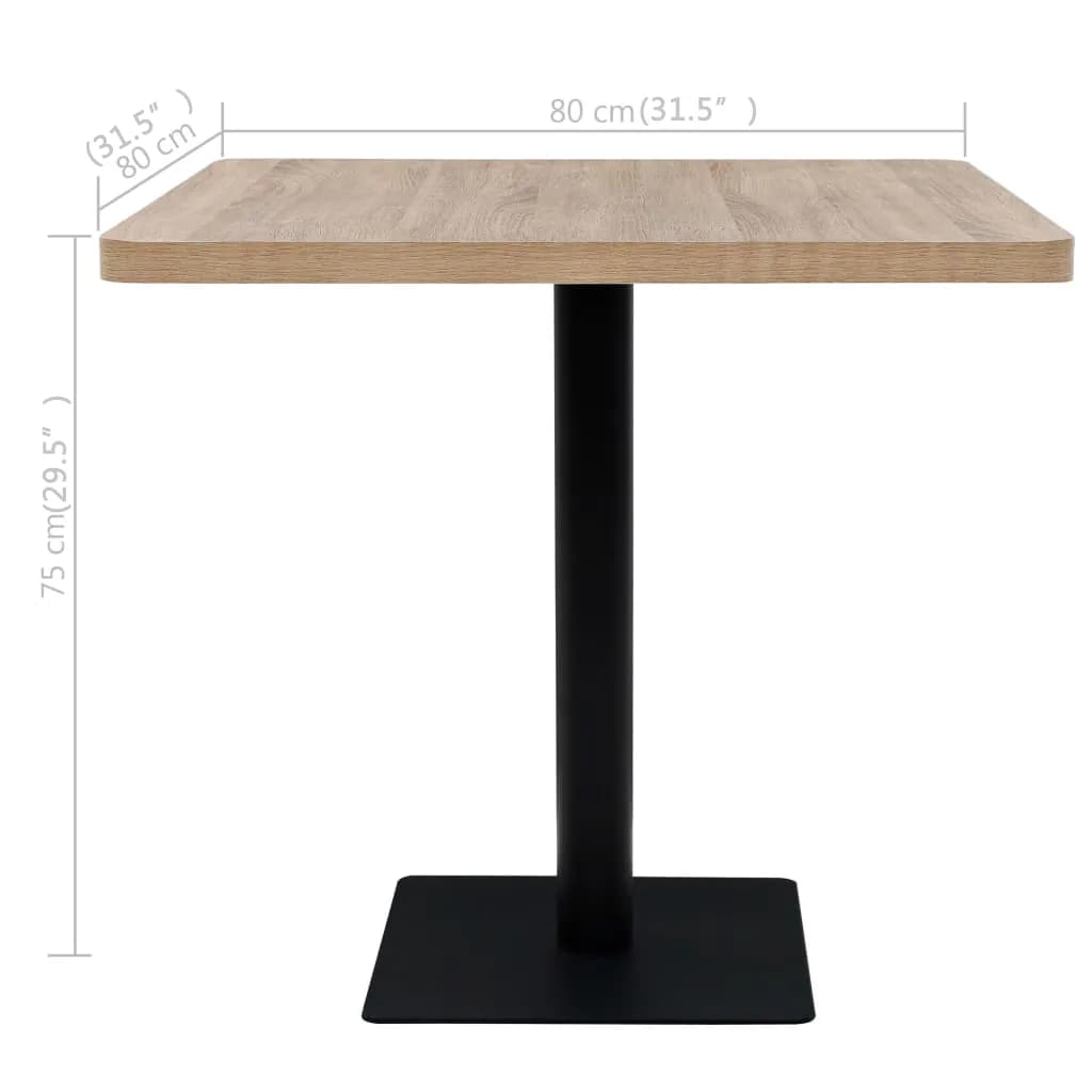 vidaXL Stolik bistro z MDF na stalowej podstawie, 80x80x75 cm, dębowy