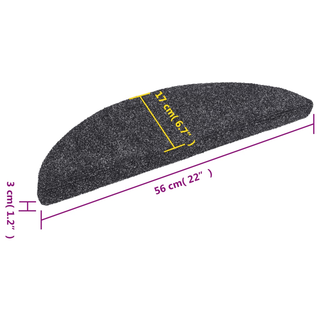 vidaXL Maty na schody samoprzylepne 15 szt. 56x17x3 cm Ciemnoszary półokrągły