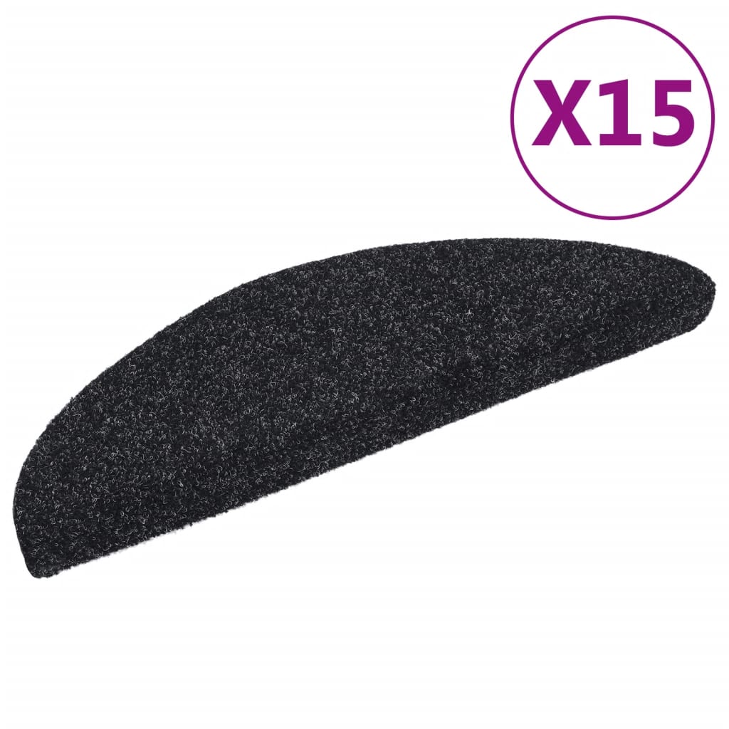 vidaXL Maty na schody samoprzylepne 15 szt. 56x17x3 cm czarne półokrągłe