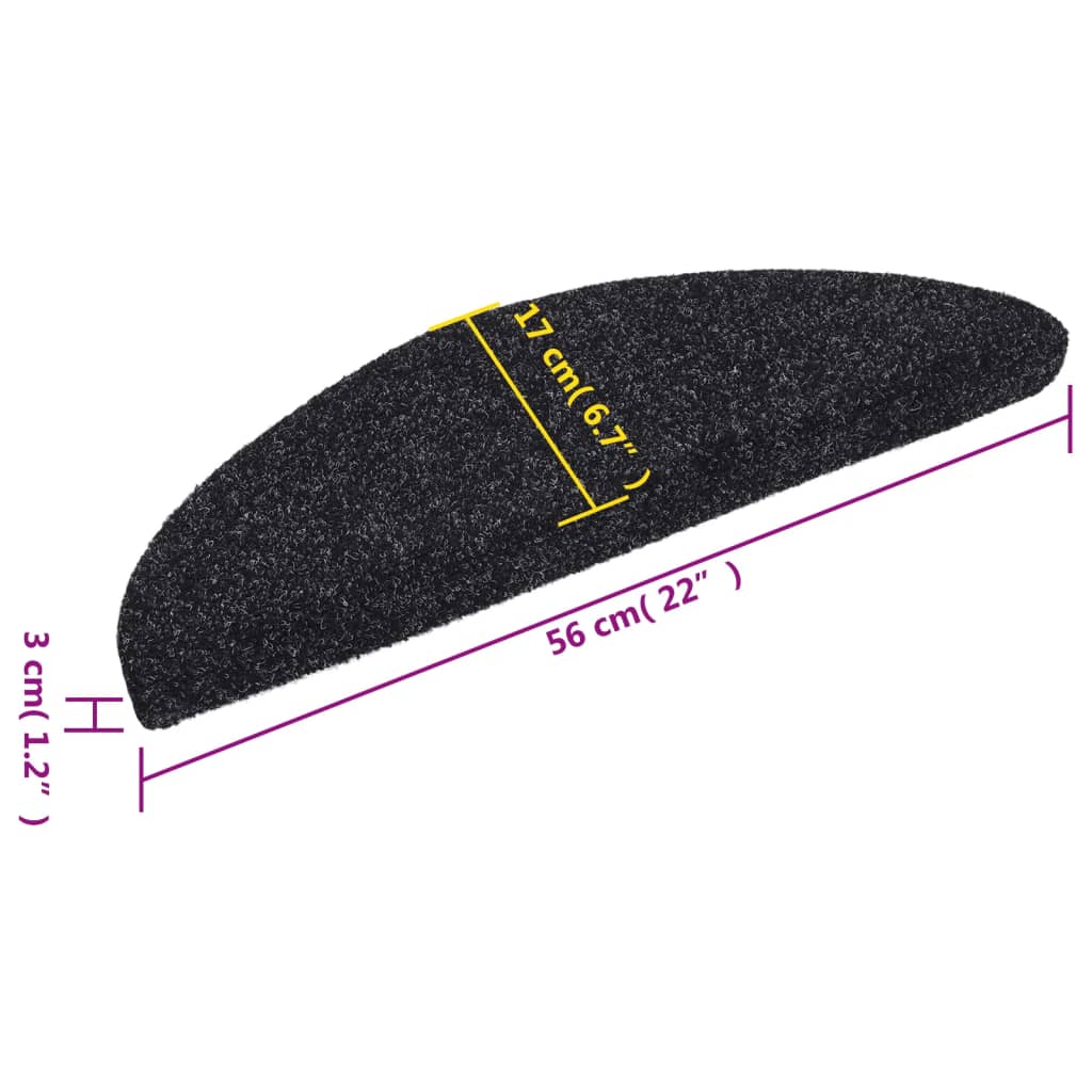 vidaXL Maty na schody samoprzylepne 15 szt. 56x17x3 cm czarne półokrągłe