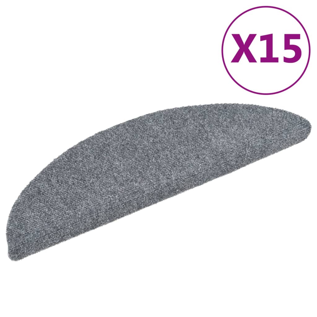 vidaXL Maty na schody samoprzylepne 15 szt. 56x17x3 cm Jasnoszary półokrągły