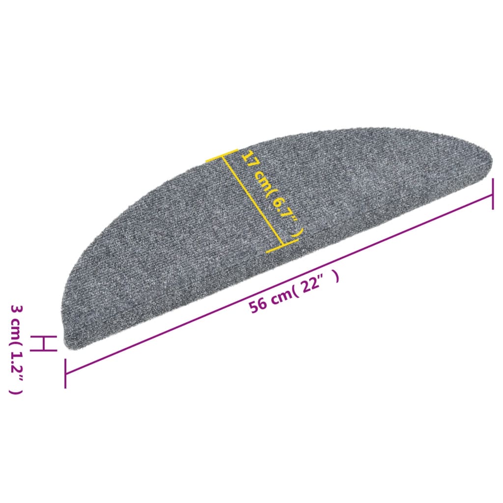 vidaXL Maty na schody samoprzylepne 15 szt. 56x17x3 cm Jasnoszary półokrągły