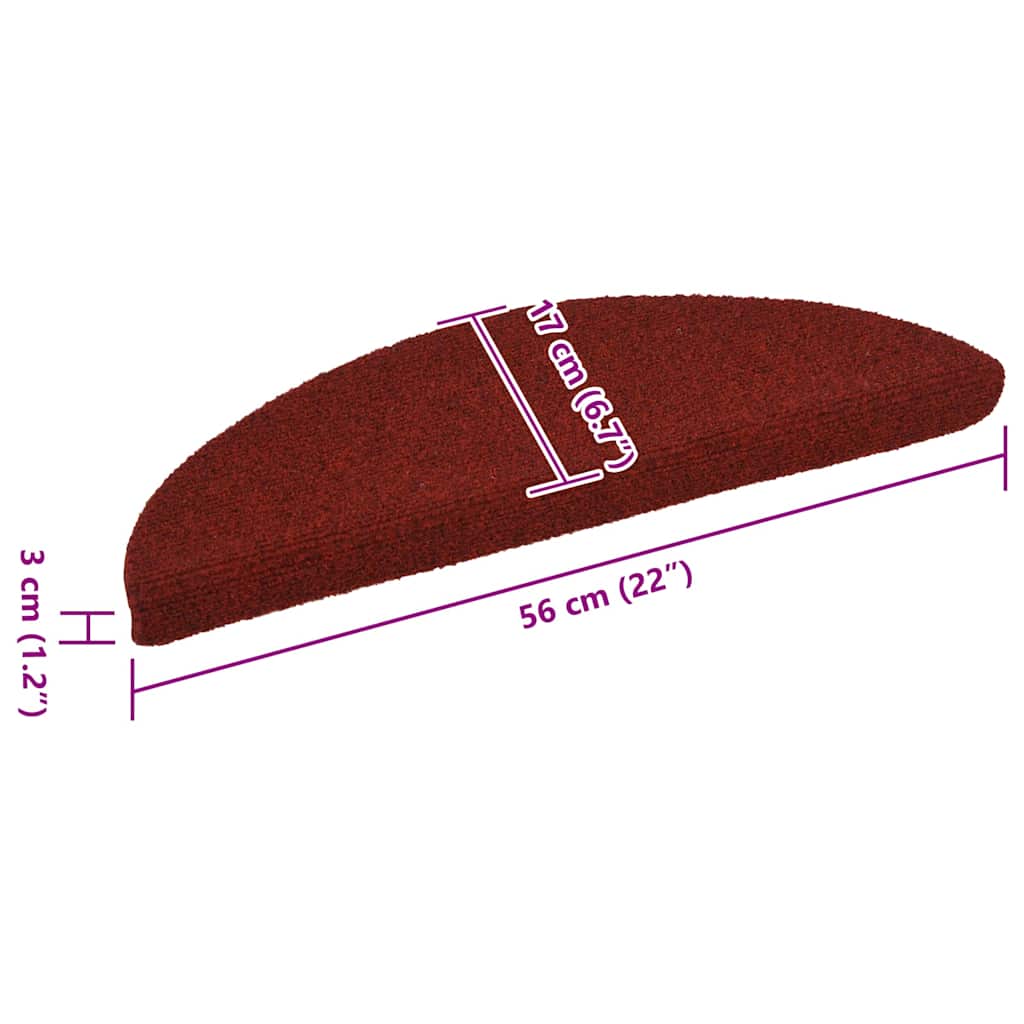 vidaXL Maty na schody samoprzylepne 15 szt. 56x17x3 cm Bordowo-czerwone półokrągłe